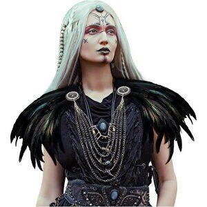 Women's Real Nature Feather Shrug Cape Lace Shawl Collar Witch Cosplay Costumes
